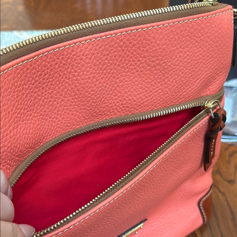 Dooney & Bourke Pink and Brown Crossbody Bag with Pebbled Leather - Picture 4 of 7